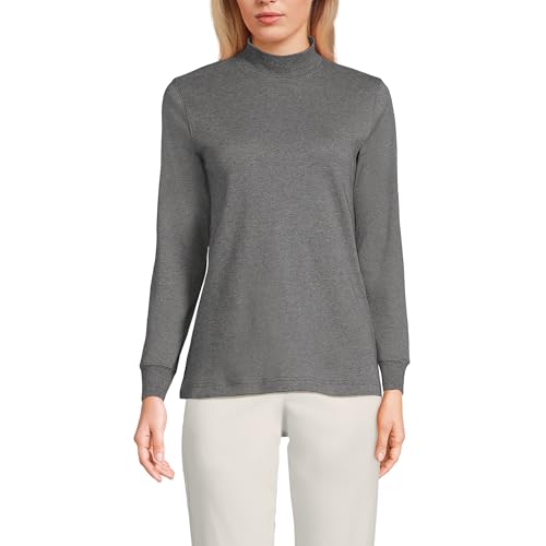 Image of Lands' End Women's Relaxed Cotton Long Sleeve Mock Turtleneck Shirt