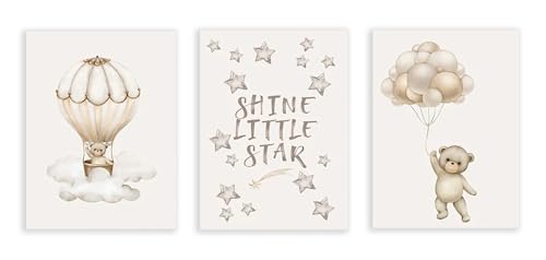 Affiche montgolfière ours dessin animé pour chambre enfant et déco salon