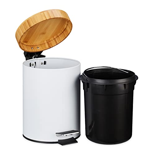 Cubo de basura de baño de 3 litros con tapa de bambú natural y contenedor interior blanco 4