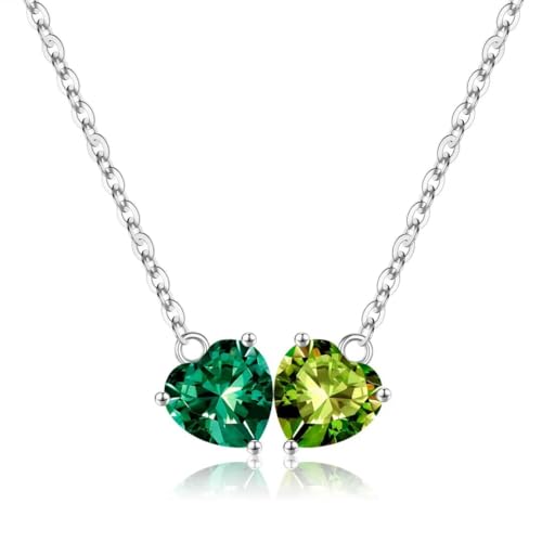 Iefil Heart Necklace - Simulated Emerald & Peridot Birthstone Necklace