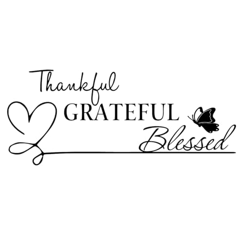 Thankful Grateful Blessed - Family Quotes Pure Black Vinyl Wall Decal Art Letters Christian Motto Inspirational Room Decor