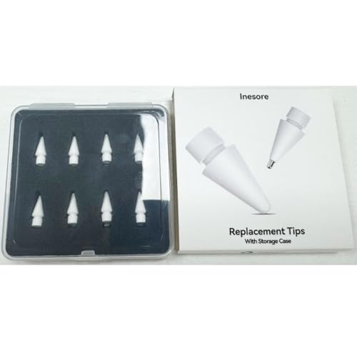 Image of Inesore Replacement Tips for Apple Pencil Pro /1st /2nd /USB-C (8 Pack) | Multiple Mixed Tip Styles; Anti-scratch Round Tips; Metal Tips; for Apple Pencil All Generations; Comes with Storage Case