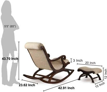Image of Rose Wood Rocker Rocking Lounge Chair Recliner Relaxation Lounge Recliner Seat with Armrest for Adult Include Footrest (Cream)