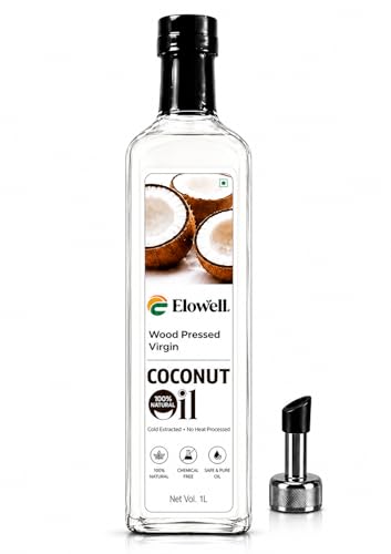 Image of ELOWELL Cold Pressed Virgin Coconut Oil (1L), Wood Pressed, From Our Own Farms in Tamil Nadu, Unrefined, No Heat Processed, 100% Pure & Natural, Edible Cooking Oil for Hair, Skin & Baby Care