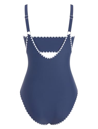Image of ZAFUL Bikini Sets for Women Color Block Ruched Bandeau Bikini V Neck Tummy Control Swimsuit Romper 2 Piece Bathing Suit