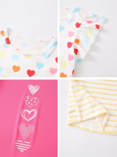 Image of Girls 4 Packs Tees Ruffle Short Sleeve T-Shirt Ribbed Knit Casual Summer Tunic Tops 4-12 Years