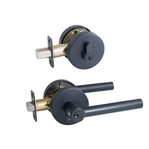 Image of Design House Eastport Keyed Entry Door Lever, Matte Black | Surface, Contemporary /Modern, Zinc, Hardware, 582650