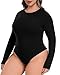 Lastshe Plus Size Bodysuit for Women Casual Fall Long Sleeve Crewneck Stretchy Body suit Tops,Black,1X
