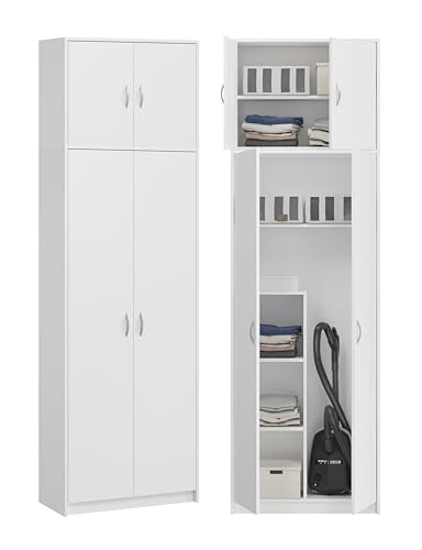 KUBUTKU Armario Alto Multiusos para Escoba, práctico Armario para aspiradora, Escoba, 235 x 74 x 35 cm (Blanco)
