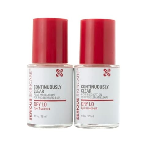 Serious Skincare Continuously Clear Dry Lo Spot Treatment DUO - Acne Blemish Drying Lotion with Sulfur & Salicylic Acid - Congested Pores, Blackheads, Whiteheads - Overnight - 1oz. (2Pack) Cover