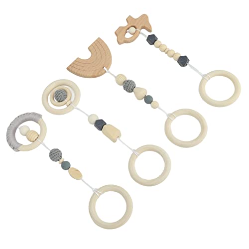 LckCryspho ベビープレイジム用木製ハンギングおもちゃ4点セット ? 赤ちゃんの視覚発達と運動能力促進、安全なオーガニック材使用 (グレー)