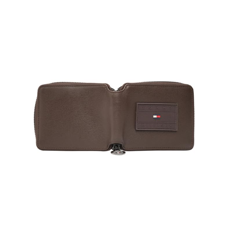 Image of Tommy Hilfiger Men's Zip Around Wallet Atrato - Brown | Embossed Branding | Ideal Gift for Men