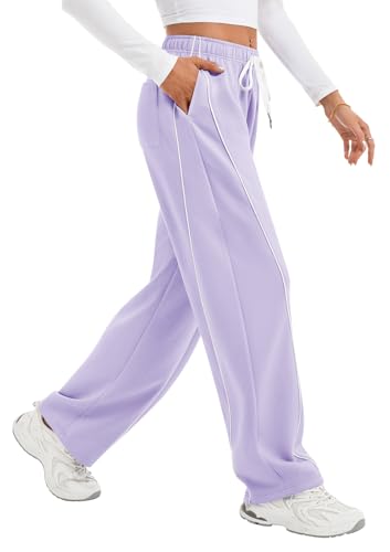 IVIR Womens Wide Leg Sweatpants Baggy Track Pants High Waisted Barrel Sweatpants with Pockets Casual Workout Y2K Pants Purple Medium