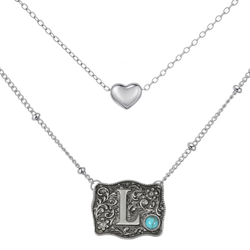 Image of Belt Buckle Bracelet Initial Letter A-Z Bracelets Western Cow Tag Bracelet Belt Buckle Necklace Western Style Initial Letter Pendant Necklace