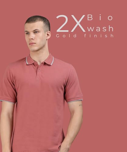 Image of Men's Cotton Polo T-Shirt with Trim | Mauve Slim Regular Fit Knit Jersey Comfort Short Sleeve Tee | Casual Outfit Smart Office Wear Collar Shirt for Men (Sizes - S to 5XL)