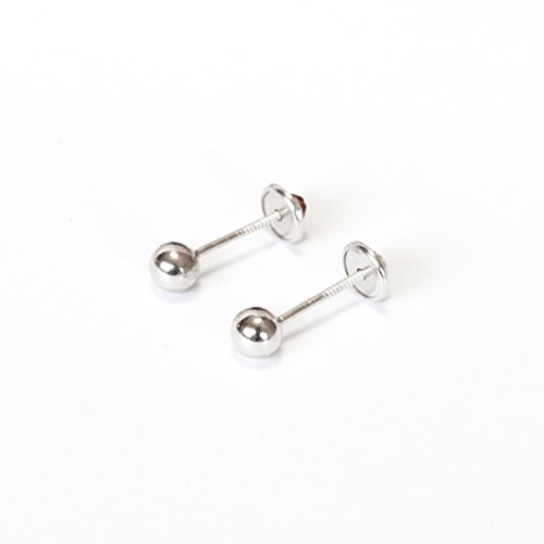 Pendientes de bebe plata bola lisa 4 mm Mondepetit AG-0022 de rosca 2