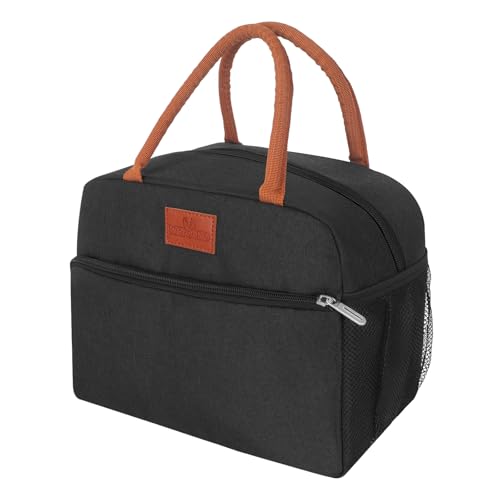 CCidea Lunch Bag for Women/Men, Insulated Lunch Box Bag for Women Adult Men, Small Leakproof Lunch Tote Bag, Reusable Lunch Cooler bag Container for Work/Office/Picnic/Travel -Black