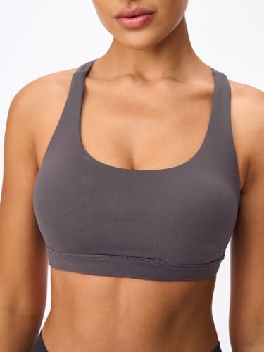 Image of Women's Strappy Sports Bras Light Compression Crop Criss Cross Back Padded Workout Yoga Bra Supportive U Neckline