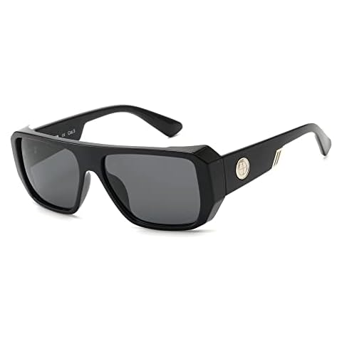 GLINDAR Polarized Sunglasses for Men Women, Rectangle Thick Frame Flat Top Glasses UV400 Black / Grey Cover