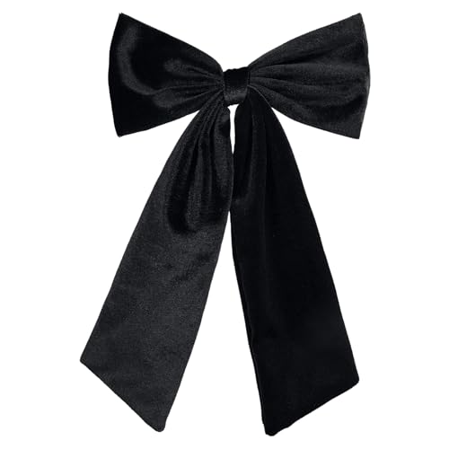 6.5 Inch Velvet Hair Bow Clip Classic Bowknot Ponytail Holder Long Velvet Ribbon Barrette Hair Accessories for Women Girls Black