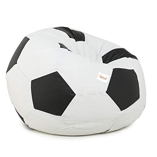 Image of SATTVA XXXL Football Bean Bag Filled with Beans | Faux Leather Bean Bag for Adults & Kids | Pre-Filled Comfortable Seating for Living Room, Bedroom, Home & Office - White & Black
