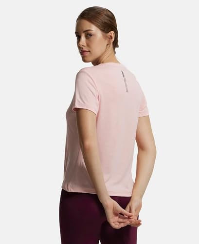 Image of Jockey MW01 Women's Microfiber Fabric Relaxed Fit Solid V Neck Half Sleeve Performance Active Wear T-Shirt with Stay Fresh Treatment