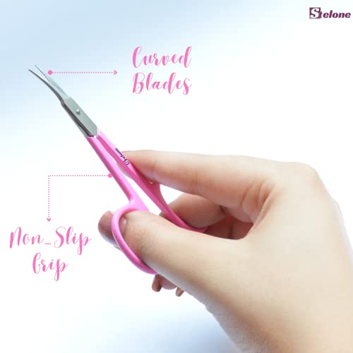 Stelone Professional Cuticle Scissors Stainless Steel Curved Blade Little Manicure Scissors - Eyebrow Scissors For Women, Cosmetic & Brow Scissors For Facial Hair & Eyelash Trimming (Cuticle) #TOP3
