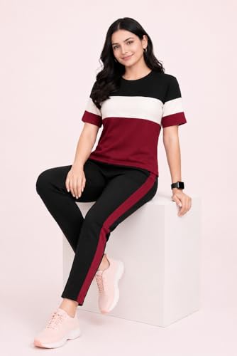 Image of Women's Co-Ord Set | Half Sleeve Round Neck T-Shirt with Matching Track Pants | Stylish Casual Lounge Wear, Travel Wear, Gym Wear & Daily Wear Outfit for Women