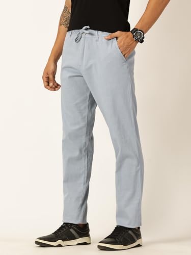 Image of Thomas Scott Men's | Solid | Light Weight | Breathable Fabric | Elasticated Waist | Mid Rise | Regular Fit | Cotton Blend | Button with Drawstring | Chino Trouser | Pants