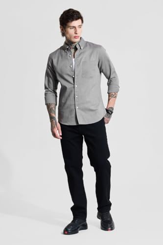 Image of SNITCH Men Casual Shirt | Slim Fit Full Sleeve Button-Down Collar Solid Design | Premium Cotton Linen Blend & Breathable Fabric for Office, Semi-Formal & Everyday Wear