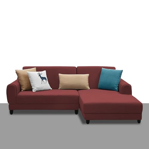 Image of Kraven RHS 4 Seater L Shape Sofa Set for Living Room (Maroon Fabric) Premium Fabric Sofa