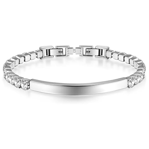Loqimu Tennis Bracelet for Women Cubic Zirconia Promise Bracelets Engraved Always and Forever Silver Stainless Steel Link Bracelets Anti-Tarnish Cuff Bracelets Mother Friend Valentine gift (Silver) Cover