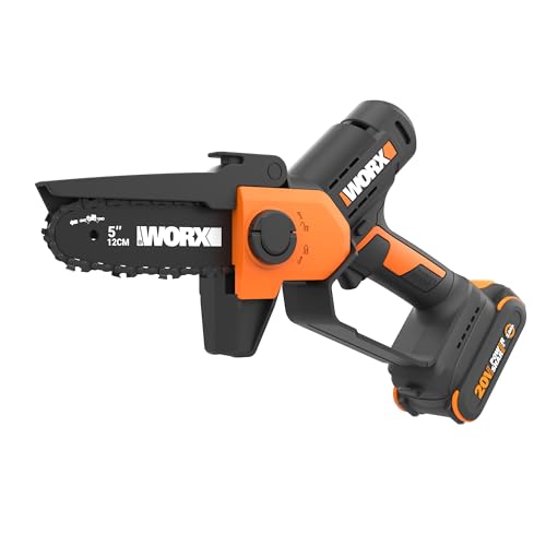 WORX Mini Chainsaw, 20V 5'' Pruning Saw, 25 ft/s Chain Speed, Only 3.49 lbs, Includes 20V 2.0 Ah Battery and Charger, PowerShare,WG326