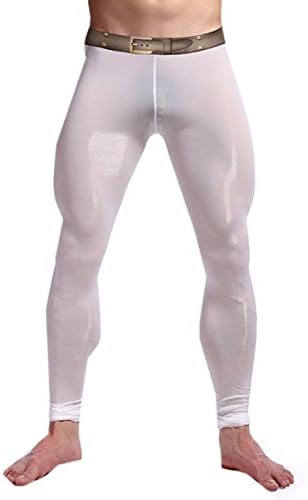 Dotomato Mens Semi See-Through Ice Silk Belt Pattern Underwear Pants White M