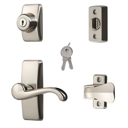 Ideal Security GL Door Lever Set with Keyed Deadbolt Lock for Storm and Screen Doors, Satin Nickel (4-Piece Set)