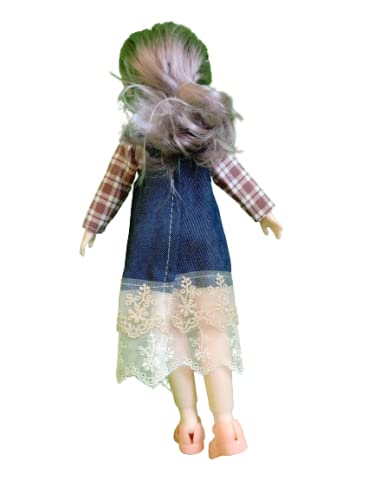Image of Tickles Set Movable Joint Makeup Cute Girl Brown Eyes Fashionable Doll Denim Blue Dress for Kids Girls (Size: 30 cm Color: Denim Blue)