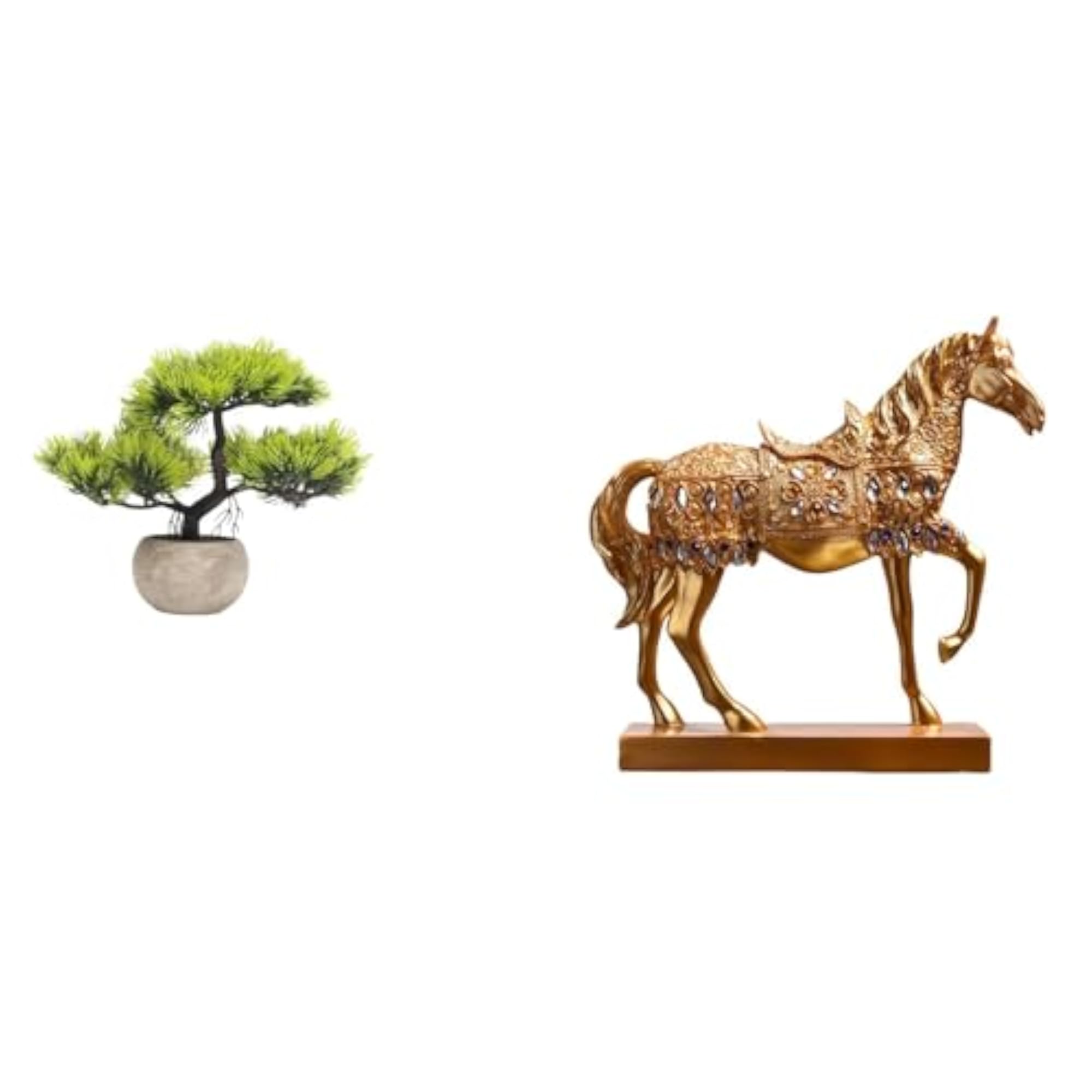 Artificial Bonsai Tree with Horse Figurine Sculpture