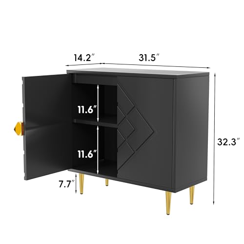 Xilingol Modern Accent Cabinet with Storage, Storage Cabinet with 2 Doors, Sideboard Buffet with Diamond Pattern Double Door for Hallway, Entry, Living Room (Black)