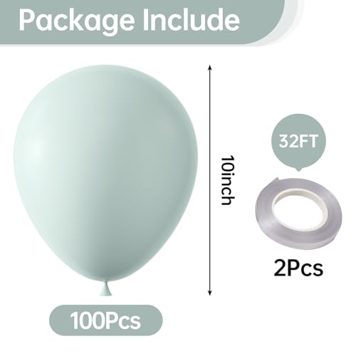 Image of KALOR 10 Inch Pastel Green Balloons, 100 Pcs Latex Helium Macaron Balloons for Kid's Birthday Party Baby Shower Wedding Graduation Graduation Party Decorations