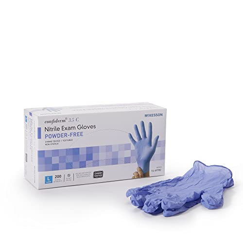 McKesson guante de examen Mckesson, Confiderm 3.5C no estéril azul polvo libre de nitrilo ambidiestro texturizado yemas de los dedos quimio probado Grande