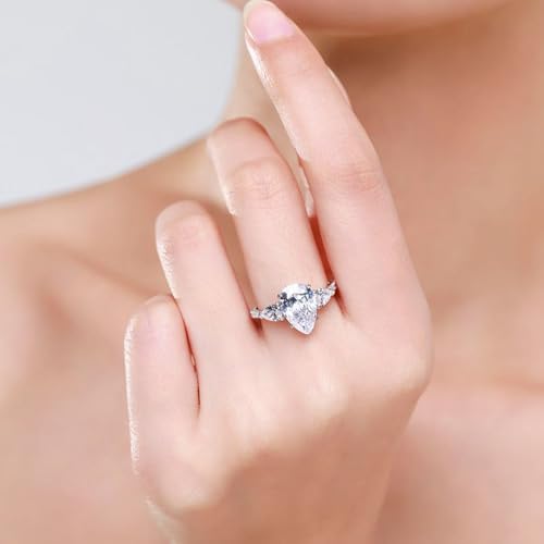 Blocaci Pear Shaped Engagement Rings for Women White Gold 1CT Center Teardrop Moissanite Engagement Rings Platinum Plated Silver 10K 14K 18K Gold Anniversary Promise Rings2