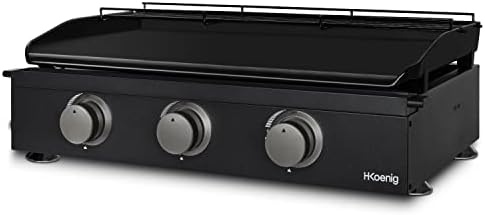 H.Koenig Plancha PLX1032 au Gaz 3 Brûleurs U Acier Inoxydable, Plaque Cuisson Fonte Émaill...