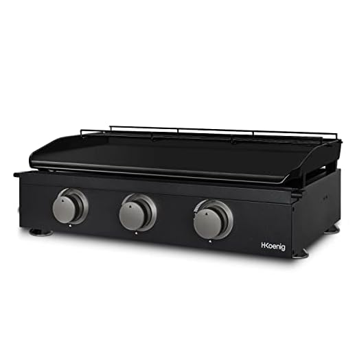 H.Koenig piastra a gas PLX1032 3 bruciatori a U Acciaio inossidabile, ghisa smaltata, alimentazione a gas propano o butano, distribuzione uniforme del calore, temperatura regolabile fino a 350°C