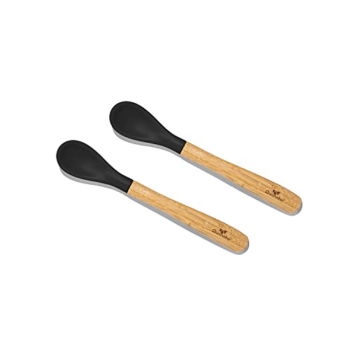 Image of Avanchy Bamboo & Silicone Infant Training Spoons, BPA Free - Soft Tip, Easy on Gums, First Stage Feeding Utensils for Baby-Led Weaning, Self-Feeding, Black