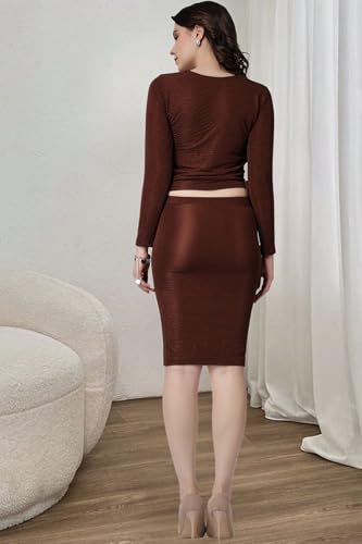 Image of POPWINGS Casual Solid Skirt and Top Set for Women | Stylish Skirt Co-ord Sets for Women | Crop Top and Skirt Set for Women | 2-Piece Sets for Women Summer Skirt