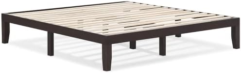 KOMFOTT 14 Inches Wood Platform Bed Frame King Size, Solid Wood Mattress Foundation with Rubber Wood Frame, Strong Poplar Wood Slat Support, No Box Spring Needed, Bed Frame (Dark Brown)