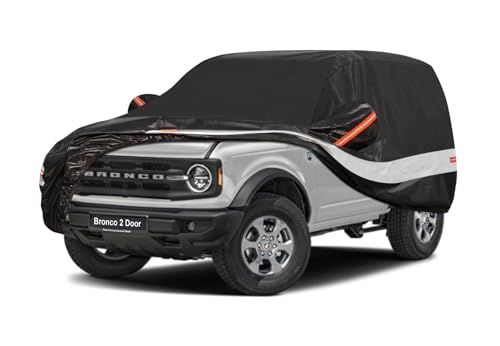 Image of 10 Layers Car Cover Custom Fit for Ford Bronco 2 Door /Sport (2021-2026), Waterproof All Weather for Automobiles, Outdoor Full Cover Sun Dust Rain Protection with Cotton. Black
