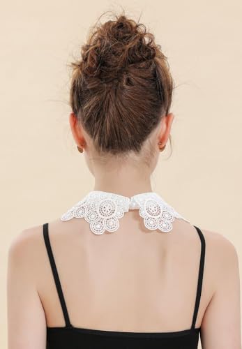 2 Pcs Lace Floral Fake Collar Detachable Dickey Collar Black Collar White Fake Collar for women Girls3