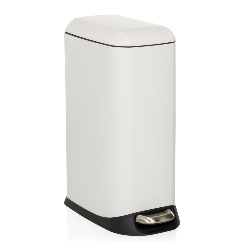 hjh OFFICE Mülleimer 20L, Treteimer mit Deckel, Softclose CLEAN Slim Stahl Abfalleimer schmal mit Inneneimer, Weiß, 56x34x22cm