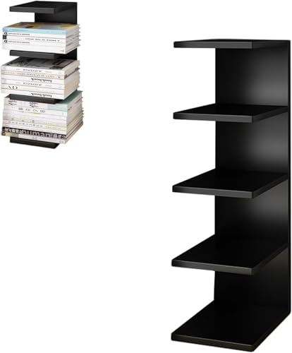 本棚 ブックシェルフ 大容量 漫画絵本棚 タワーラック 隙間収納 文庫本 ブックシェルフ 収納棚 省スペース CD/DVDラック (ブラック,4段)